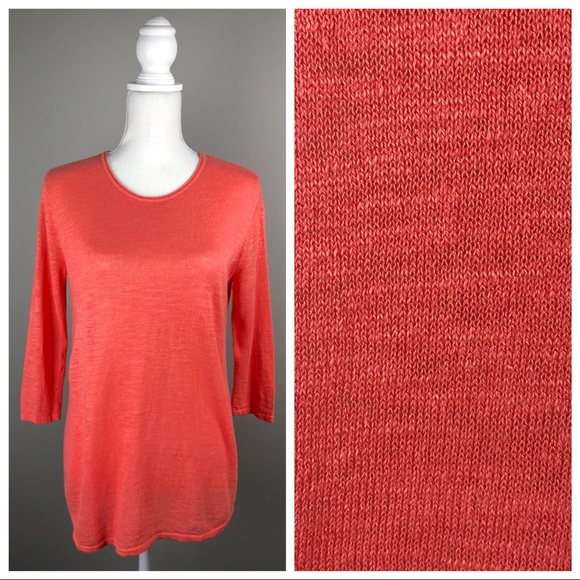 J. Jill Tops - J. Jill Linen Cotton Blend 3/4 Sleeves Shirt Coral